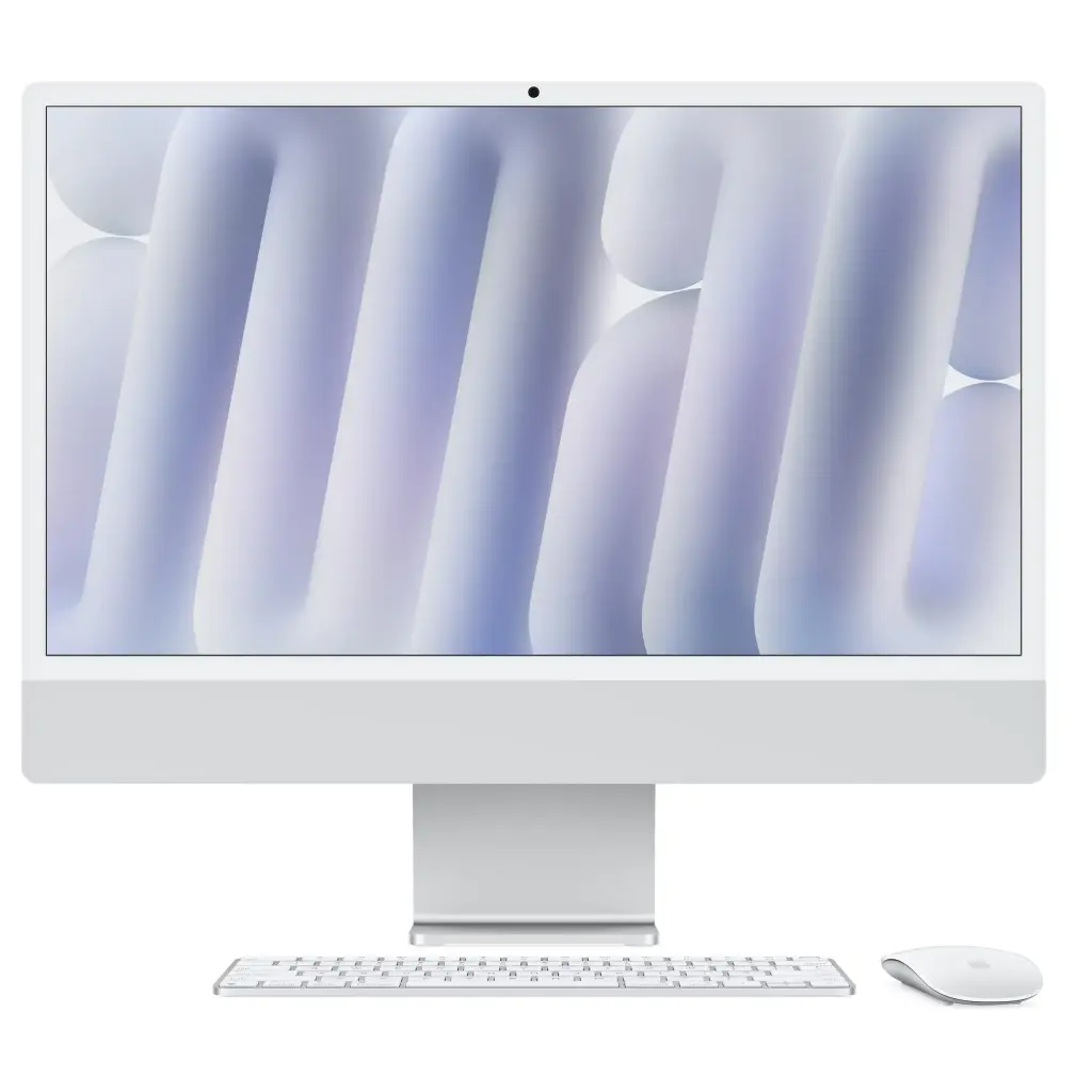 MWUV3LZ/A iMac 24-inch: Chip Apple M4 chip with 10-core CPU, 10-core GPU, Standard glass, 16GB memory, 512GB SSD - Silver
